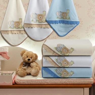 Imagem de Kit 3 Cueiro Manta Flanelado Bordado Luxo Bebê Maternidade - Raga Deco
