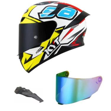 Imagem de Capacete Kyt Tt Course Bomb 98 Branco Mais Viseira Camaleão e Spoiler 