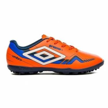 Imagem de Chuteira Society Umbro Prisma+ 35 Infantil - Laranja e Azul-Masculino