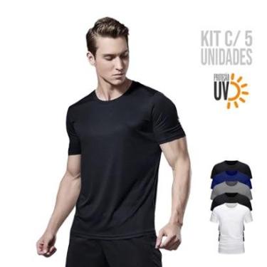 Imagem de Kit 5 Camiseta Masculina PROTEÇÃO SOLAR UV MC Dry Fitness Academia Corrida Praia Volley...