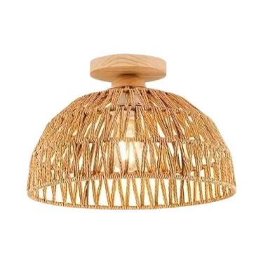 Imagem de Luminária De Teto Vintage Retro E27 Wabi-sabi Em Vime Natural Feita À 
