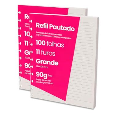 Imagem de KIT 200 Folhas Refil Caderno 11 Discos Tipo Inteligente Grande Pautado 90g Compatível 2...