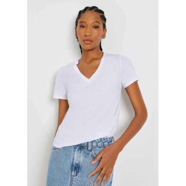 Imagem de Blusa Básica Feminina Manga Curta Decote V Tamanho G Branco - Hering