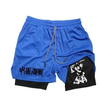 Imagem de Shorts De Corrida Masculinos 2 Em 1 Em Malha Com Estampa De Anime, Cal