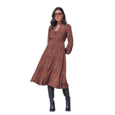 Imagem de Vestido Midi Maria Maturana Rosiane Manga Longa Marrom, 44