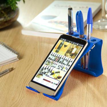 Imagem de Suporte Porta Celular/Caneta de Mesa - Alumínio - Azul - Maxx Diamond