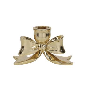Imagem de Porta Vela Laço Dourado Resina Enfeite Decoração de Mesa 15cm - Magizi