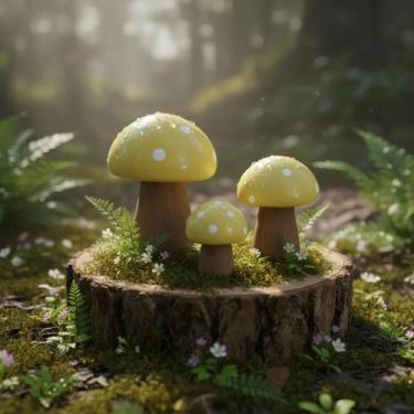 Imagem de Trio de cogumelo miniatura - amarelo - Decore Casa