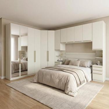 Imagem de Guarda Roupa Casal Modulado 6 Peças com Espelho e Cabeceira 12 Portas 