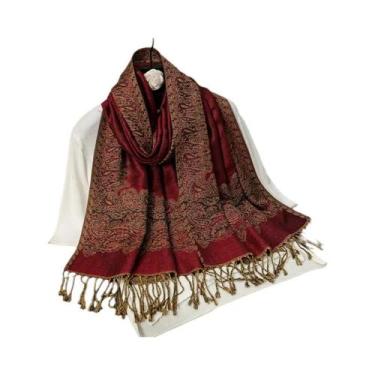 Imagem de Cachecol Feminino De Luxo Em Caxemira Grossa Estampado Pashmina Manta 