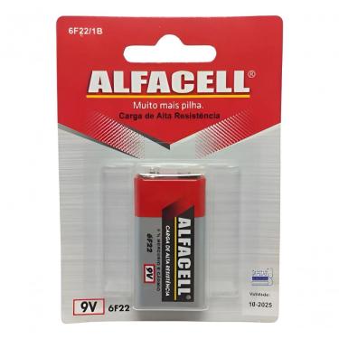 Imagem de Pilha 9V Carga de Alta Resistência Alcalina Alto Desempenho Vermelho com Cinza Alfacell