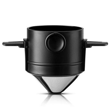Imagem de Máquina de café reutilizável Lungogo Pour Over Filter Aço Inoxidável Copo de Café Portátil Serviço Único para Camping Travel ou Offices, Preto
