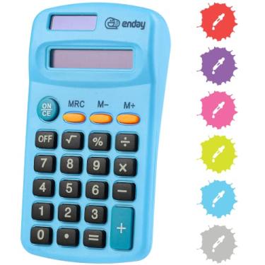 Imagem de Calculadora azul, luz solar pequena básica e operada a pilhas, visor grande com quatro funções, calculadora portátil motorizada para escola e crianças disponíveis em verde, vermelho, roxo, cinza, rosa, 1 pacote – da Enday