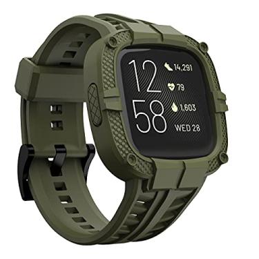 Imagem de GELISHI Compatível com pulseiras Fitbit Versa 2 com capa, capa protetora masculina, pulseira esportiva robusta para smartwatch - verde exército
