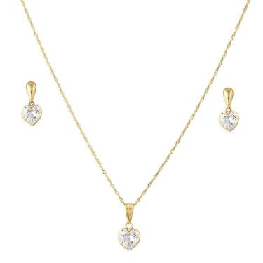 Imagem de Conjunto Corrente Pingente E Brinco Coração De Ouro 18k 750