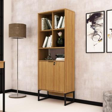 Imagem de Armário Industrial Para Escritório Amêndoa/Preto com Chave E 5 Nichos ME4155 - Tecno Móbili