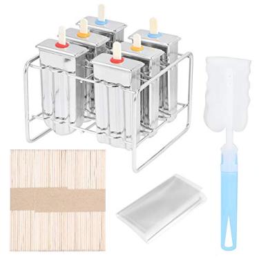 Imagem de máquina de picolé de sorvete diy com conjunto de escova de limpeza,Molde de sorvete de aço inoxidável 304 de 6 moldes, com escova de limpeza de rack para cozinha para cozinha doméstica