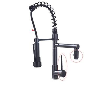Imagem de Torneira de cozinha de bico duplo 360 graus de rotação primavera pull down pulverizador deck montado torneira de pia de cozinha misturador torneiras, orb e, china