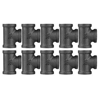 Imagem de Pacote com 10 camisetas de cano de 1,9 cm, CertBuy Black Cast Iron Tee Pipe Decor Pipe Fittings com orifício roscado para tubo industrial Steampunk Vintage, móveis e decoração DIY