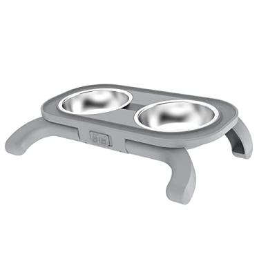 Imagem de Tigelas elevadas para cães, alimentador de tigela de gato elevada com 3 alturas ajustáveis, tigela de comida durável para cães com 2 tigelas de aço inoxidável e água para animais de estimação cães médios gatos, cinza