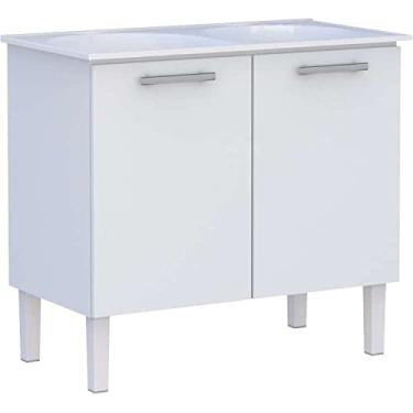 Imagem de Gabinete de Lavanderia Branco em Aço 100x50 cm com Tanque Sintético Branco Venus Cozimax