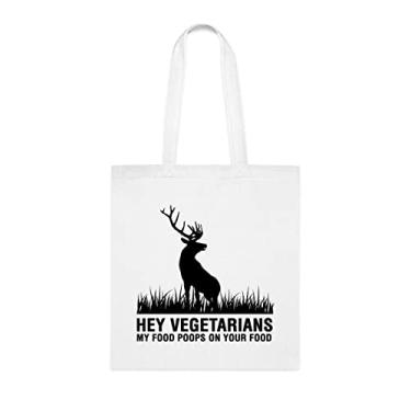 Imagem de Sacola Hey Vegetarians My Food Poops On Your Food, presente engraçado de caça, bolsa de ombro, bolsas reutilizáveis, ideia de de Natal, Branco