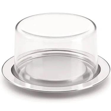 Imagem de Queijeira Inox Com Cúpula Porta Queijo 17cm Prato Para Queijo Light Vision Forma
