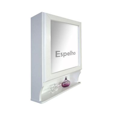 Imagem de Armário Aéreo Banheiro Espelho Retrô Espelheira Branco Laca