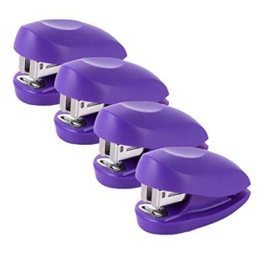 Imagem de Mini grampeador, Tot, capacidade para 12 folhas, inclui removedor de grampos integrado e 1000 grampos padrão, roxo - S7079173, pacote com 4