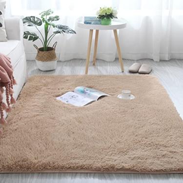 Imagem de Tapete de área de carpete quente macio falso luxo tapete tapetes de pelúcia tapete de pilha alta tapetes de decoração feitos à mão cuidados com o bebê tapete de engatinhar, cor de camelo 16 polegadas x 24 polegadas