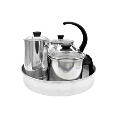 Imagem de Kit Café Alumínio 4 Peças com Chaleira Fervedor Bule e Forma de Bolo - Polido