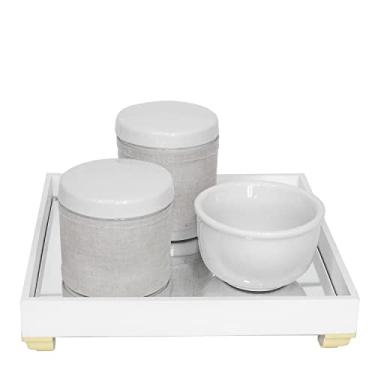 Imagem de Kit Higiene Espelho Potes, Molhadeira E Capa Dourado Quarto