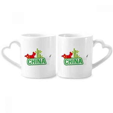 Imagem de Conjunto de canecas de porcelana para casais, de bambu e verde, China Town, com coração