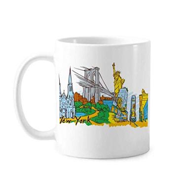 Imagem de Caneca de aquarela US New York America cerâmica xícara de café porcelana louça