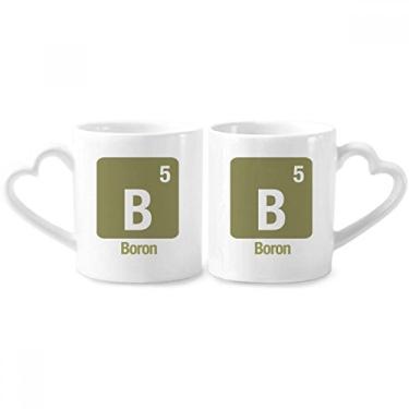 Imagem de B Boron Chemical Element Conjunto de canecas de porcelana para casais, copo de cerâmica com alça de coração