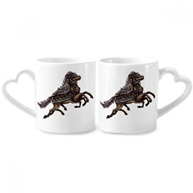 Imagem de Conjunto de canecas de porcelana para casais, armadura de cavalo correndo com estampa de animal e coração