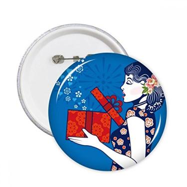Imagem de Cultura chinesa azul mulher alfinetes redondos crachá botão emblema acessório decoração 5 peças
