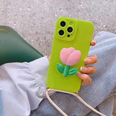 Imagem de Colheres de cordão de colar de corpo cruzado bonito 3d suporte de anel de flor suporte estojo macio para iphone 13 12 pro max 11 x xr xs 7 8 plus capa, b, para iphone 11