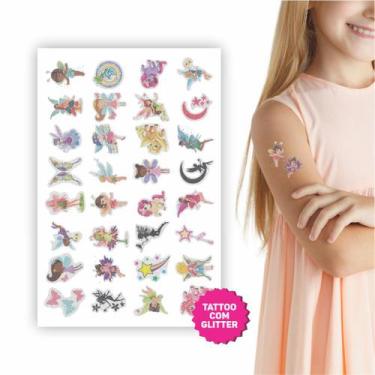 Imagem de 160 Tatuagem Temporária Infantil Com Glitter  Kit Festa 32  Fadas - Ta