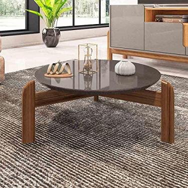 Imagem de Mesa de Centro Sala Lizz Redonda com Pés em Madeira Maciça (Cinza Perola/Cedro)