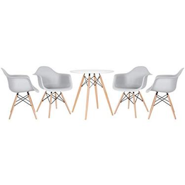 Imagem de Loft7, Kit Mesa Eames 70 cm branco + 4 cadeiras Eiffel Daw com braços cinza claro