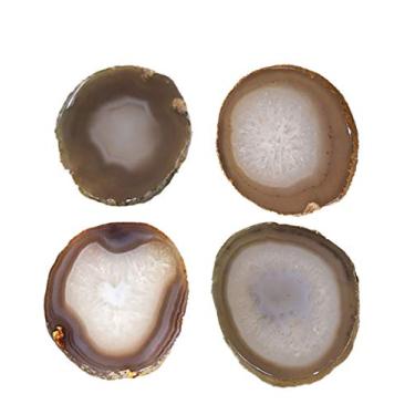 Imagem de Porta-copos de ágata cortado natural com para-choque de borracha conjunto de 4, Natural, 3-3.5", 1