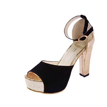 Imagem de Sandália feminina de camurça Gaorui fashion sexy sapato peep toe plataforma ouro salto alto salto alto, Preto, 7.5