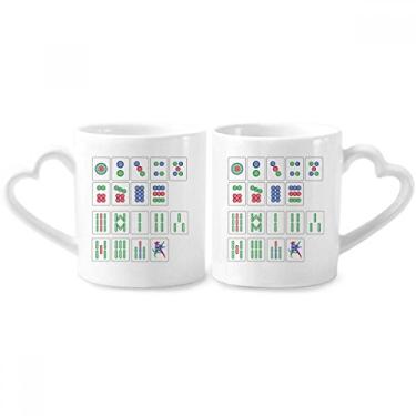 Imagem de Conjunto de canecas de porcelana chinesa Mahjong jogo de xadrez para casal, xícara de amante de cerâmica com alça de coração