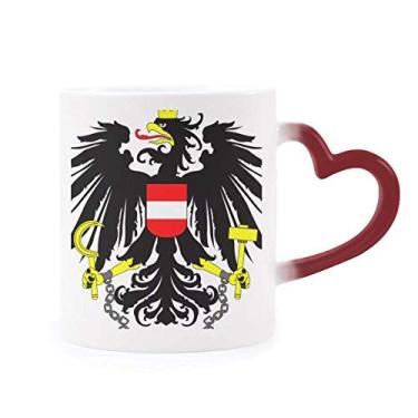 Imagem de Caneca de grés com emblema nacional da Áustria sensível ao calor vermelha que muda de cor