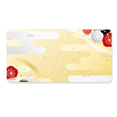 Imagem de DIYthinker Sakura Geometria Flores Padrão Japão Placa de licença Decoração de Carro Acessório de Aço Inoxidável