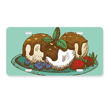 Imagem de DIYthinker Placa de licença com bola de sorvete de chocolate e morango, etiqueta de aço inoxidável para decoração de automóveis