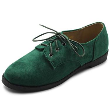 Imagem de Ollio sapato feminino clássico sem salto com cadarço de camurça sintética Oxford, Verde, 6