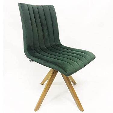Imagem de Cadeira de Jantar Jaque com gomos na vertical tecido Veludo verde base madeira maciça - Poltronas do Sul