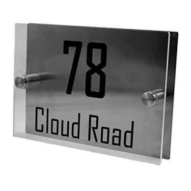 Imagem de Números de casa Sinais de texto Sinais de exterior Personalizado Moderno Endereço de casa Número Sinal de porta Placa de rua Acrílico Vidro transparente